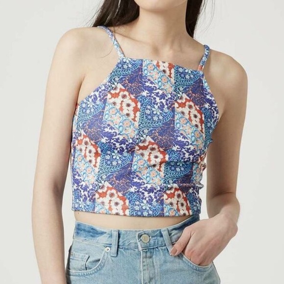 π₯2/$40π₯ TOPSHOP Patchwork Floral Tribal Print Crop  Top - Picture 2 of 10